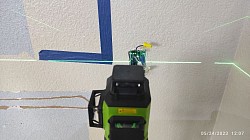 Bathroom remodel. Using laser for plug and switch boxes.