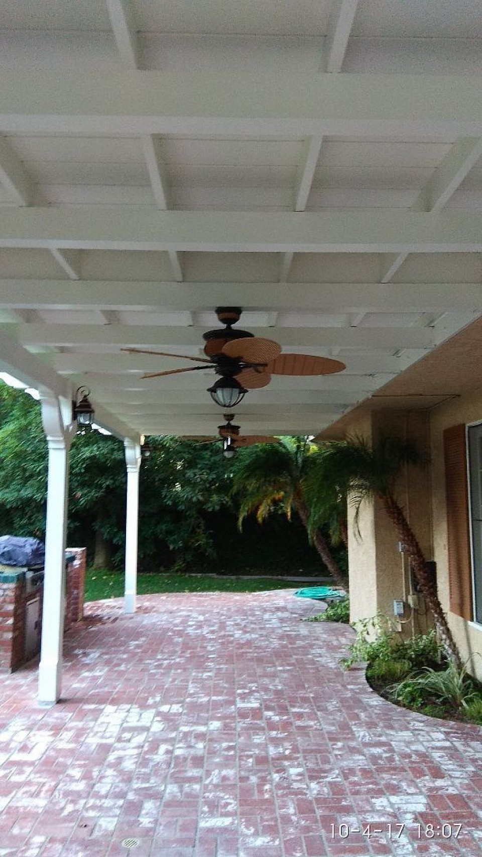 Fan instalation on patio. Ran emt for 2 fan location down to switch box